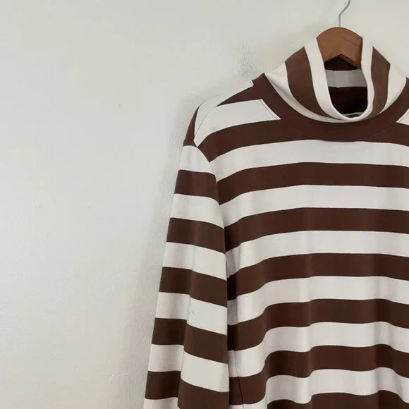 Anthropologie Maeve Classic Brown Stripe Turtleneck Tee Size Small - Picture 5 of 5
